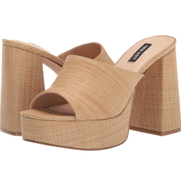 Nine West Jolie Platform Slide Sandal Rafia Summer Heel Sz8 - Picture 1 of 5
